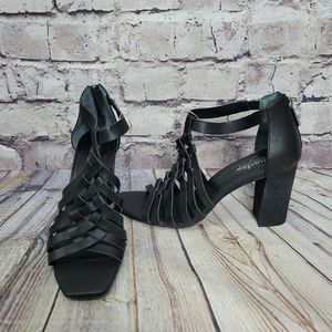Charles by Charles David 10M Black Leather Caged Black Heel‎ Open Toe Sandals